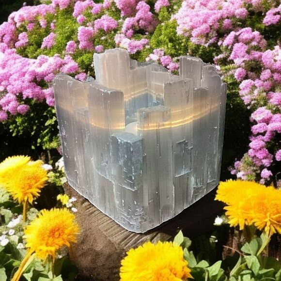 Large Selenite Candle Holder Tealight Votive Mineral Crystal Witchy Bohemian - Picture 13 of 16